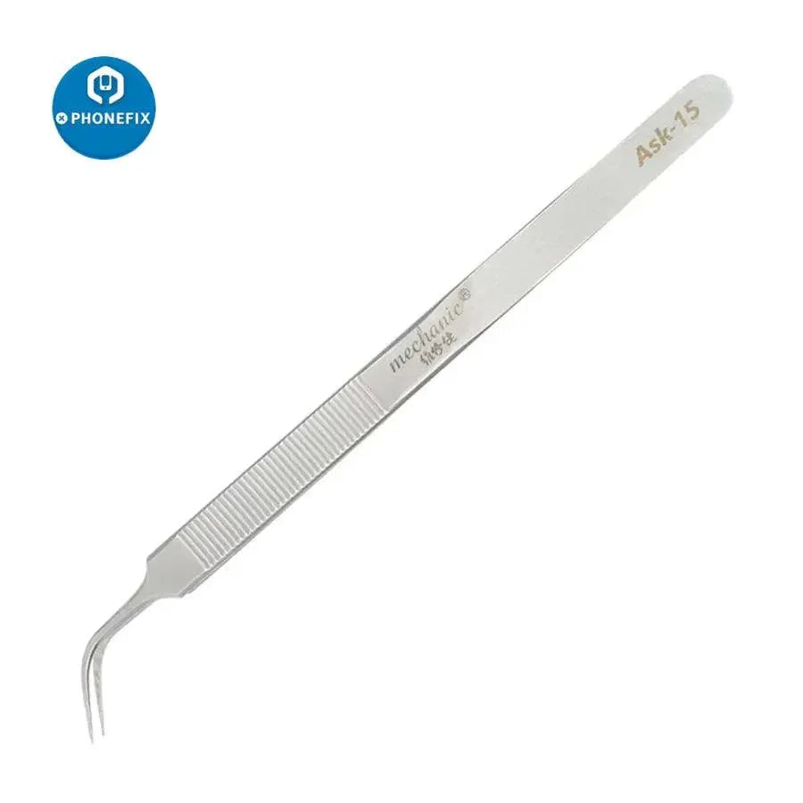 PHONEFIX MECHANIC Ask-15 precision lengthening anti-slip curved tweezer for precise electronic component removal.