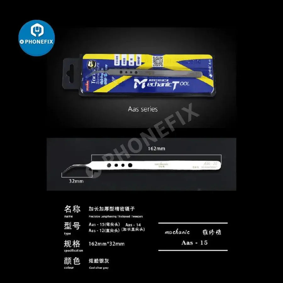 PHONEFIX MECHANIC Ask-15 precision lengthening anti-slip curved tweezer for delicate phone repair and component removal.