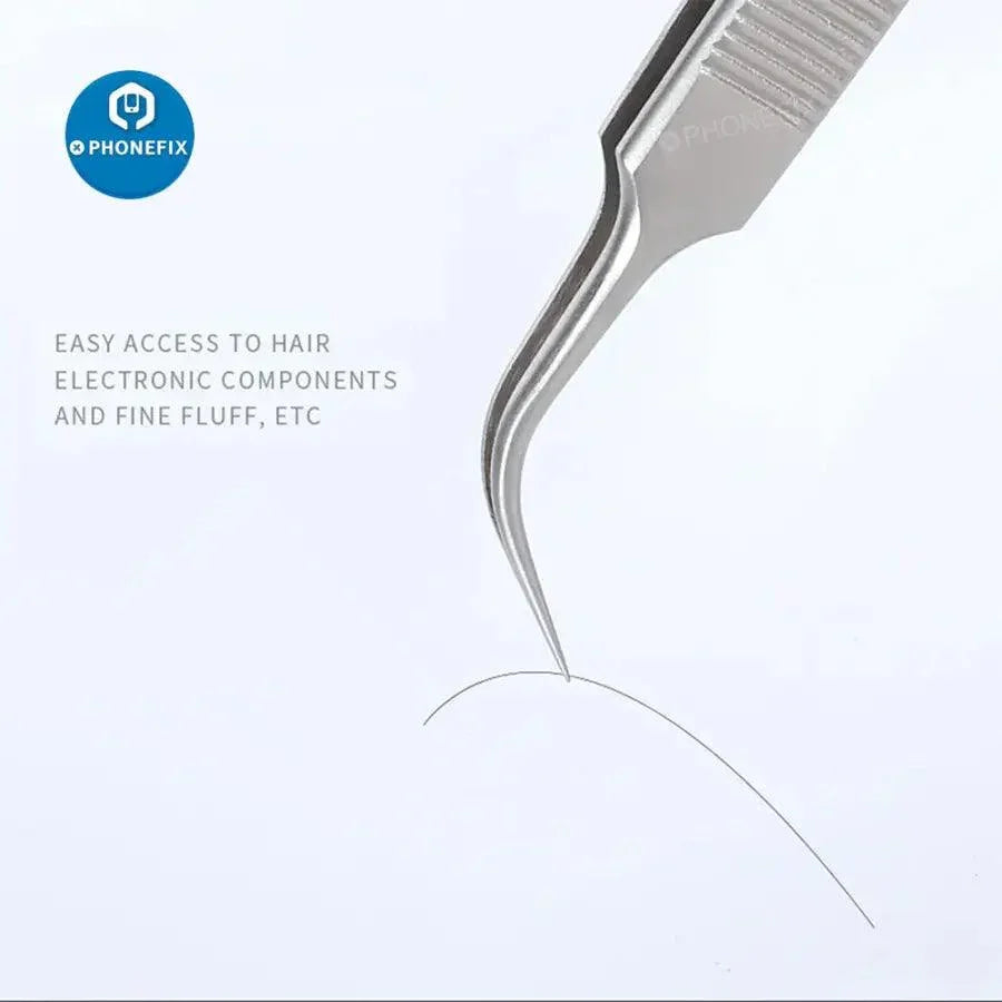 PHONEFIX MECHANIC Ask-15 precision lengthening anti-slip curved tweezer for electronics repair, with ergonomic design and fine tips.