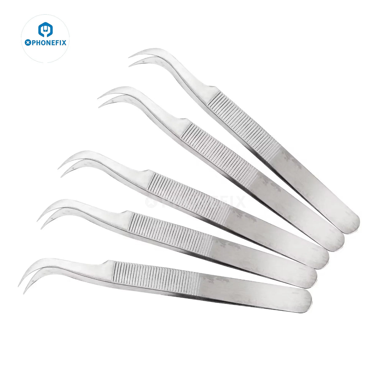 PHONEFIX MECHANIC Ask-15 precision lengthening anti-slip curved tweezers for mobile phone repair and circuit board handling.
