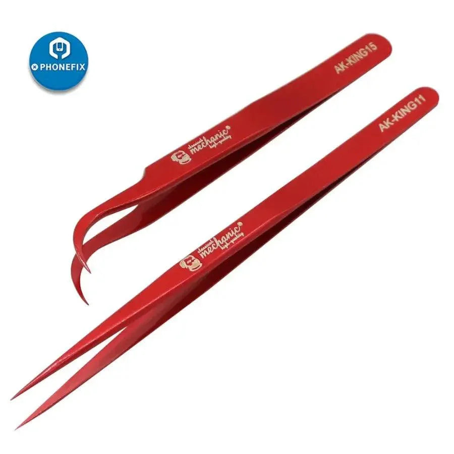 PhoneFix AK-KING precision tweezers with curved head, used for phone repair and electronic component handling.