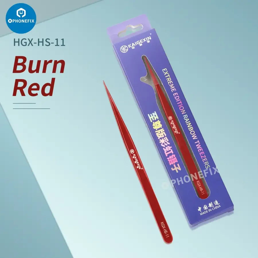 KAIGEXIN Series tweezers by PHONEFIX for mobile phone mainboard removal, curved design for precise clamping and handling.