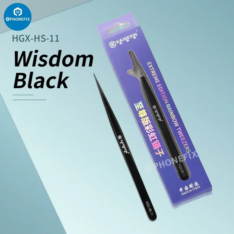 PHONEFIX Kaigexin Series tweezers for mobile phone mainboard removal, curved clamping tool for electronics repair.