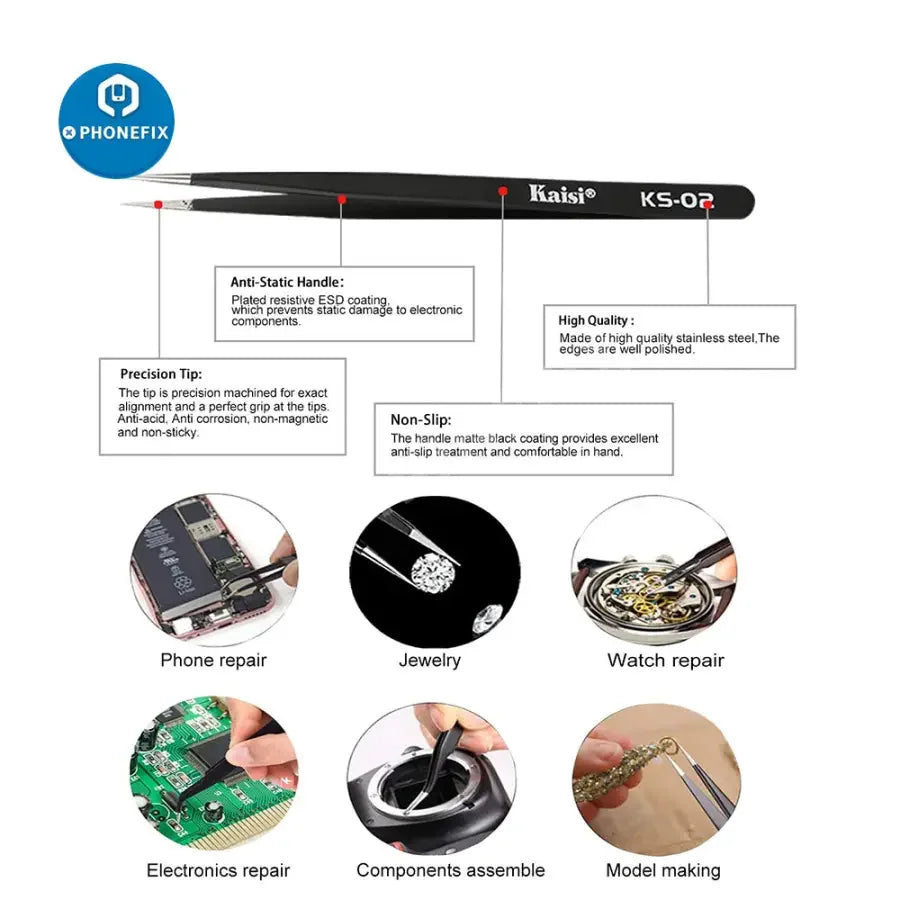PhoneFix double-sided soldering assist aid repair tool with two precision tweezers for electronic component removal and repair.