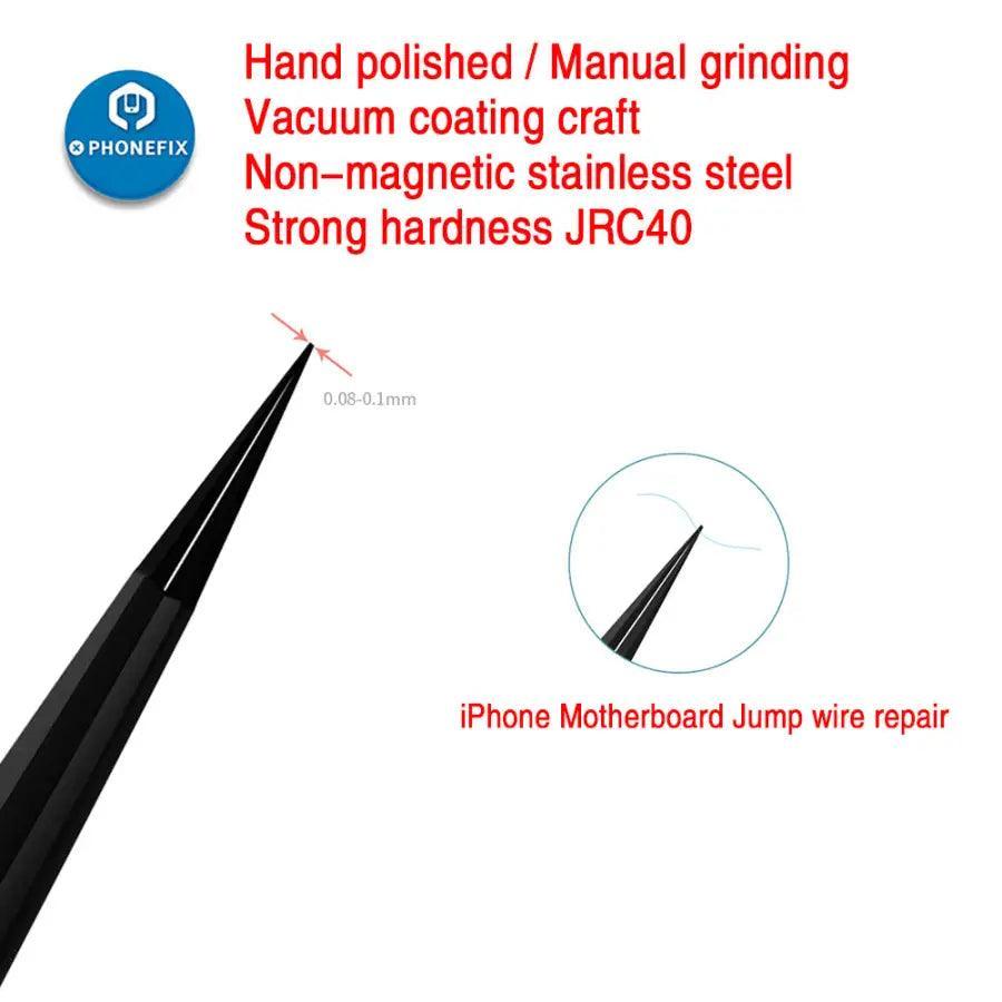 Qianli handmade polished stainless steel tweezers, a precision manual tool for phone repair and electronic component handling.