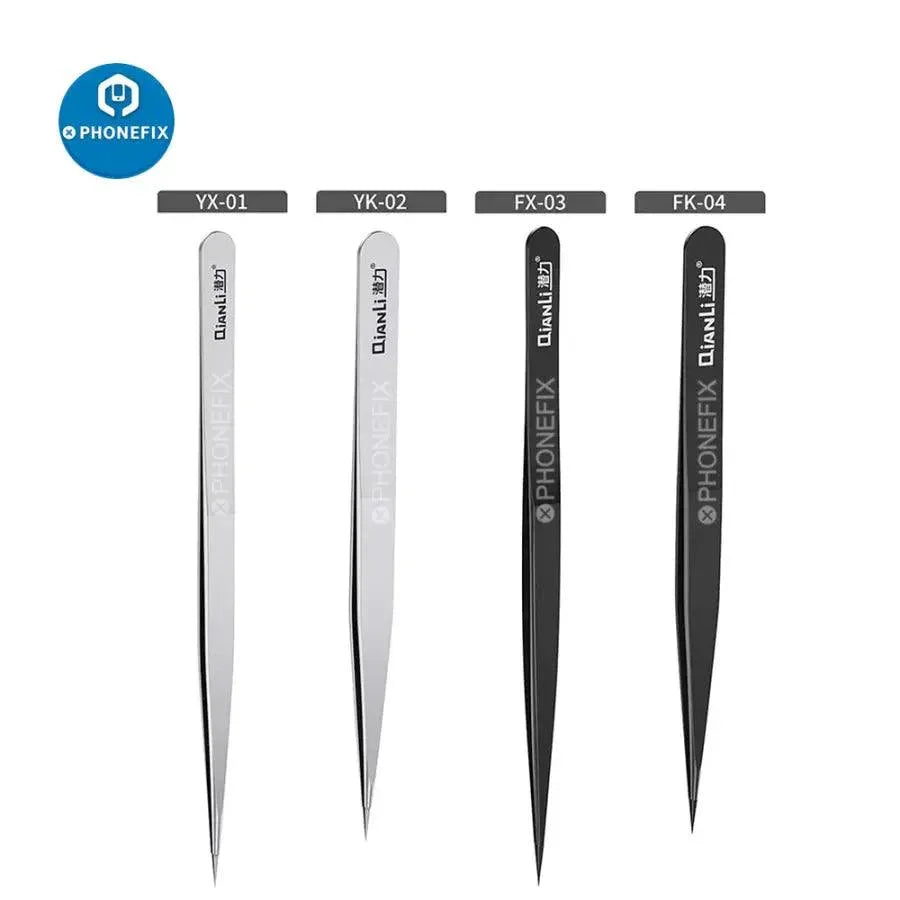 Qianli Ineezy non-magnetic stainless steel tweezers for jump wire, PHONEFIX brand, precision removal tool for electronic repairs.