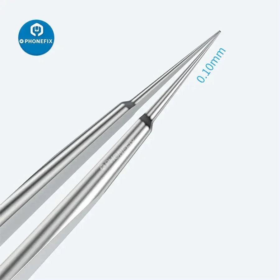 Qianli Ineezy non-magnetic stainless steel tweezers for jump wire removal, PHONEFIX precision tool for electronics repair.