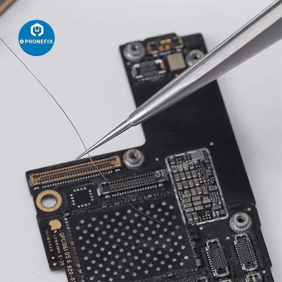 Qianli Ineezy non-magnetic stainless steel tweezers for jump wires, PHONEFIX remove tool, with fine tips for precise electronic work.