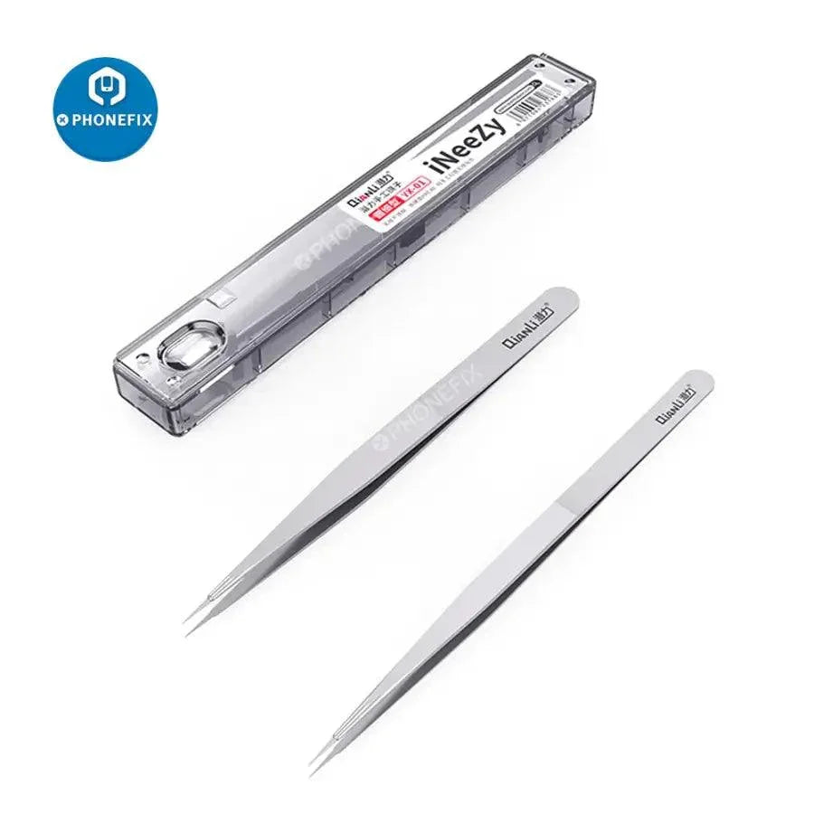 Qianli Ineezy stainless steel tweezers for jump wire removal, non-magnetic phone repair tweezers by PHONEFIX.