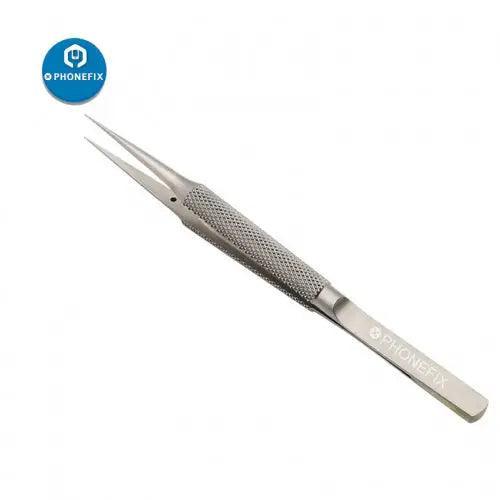 Titanium alloy precision tweezers for iPhone fingerprint jump wire repair, PHONEFIX brand, with fine tips for electronic repair.