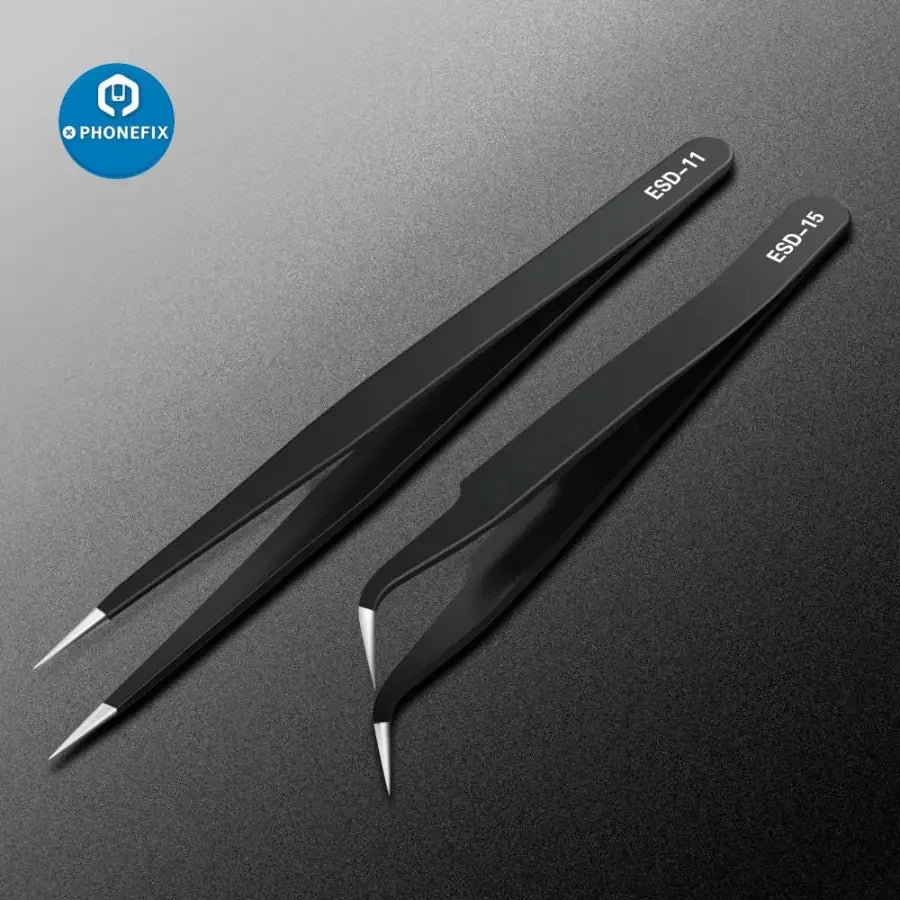 Anti-static stainless steel tweezers by PHONEFIX, phone forceps for IC removal, precision tool for electronics repair.