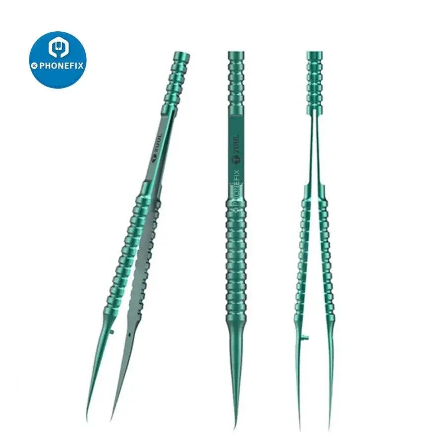Ultra-precision titanium alloy fingerprint tweezers by PHONEFIX, designed for delicate electronic component removal and handling.