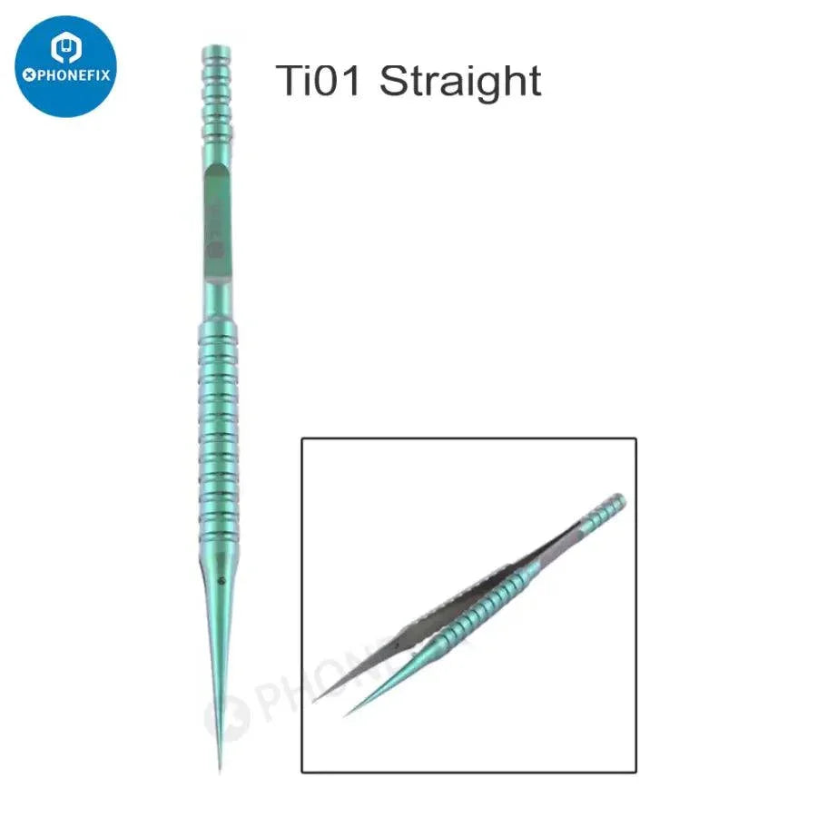 Ultra-precision titanium alloy fingerprint tweezers by PHONEFIX, designed for delicate electronics and fingerprint removal tasks.