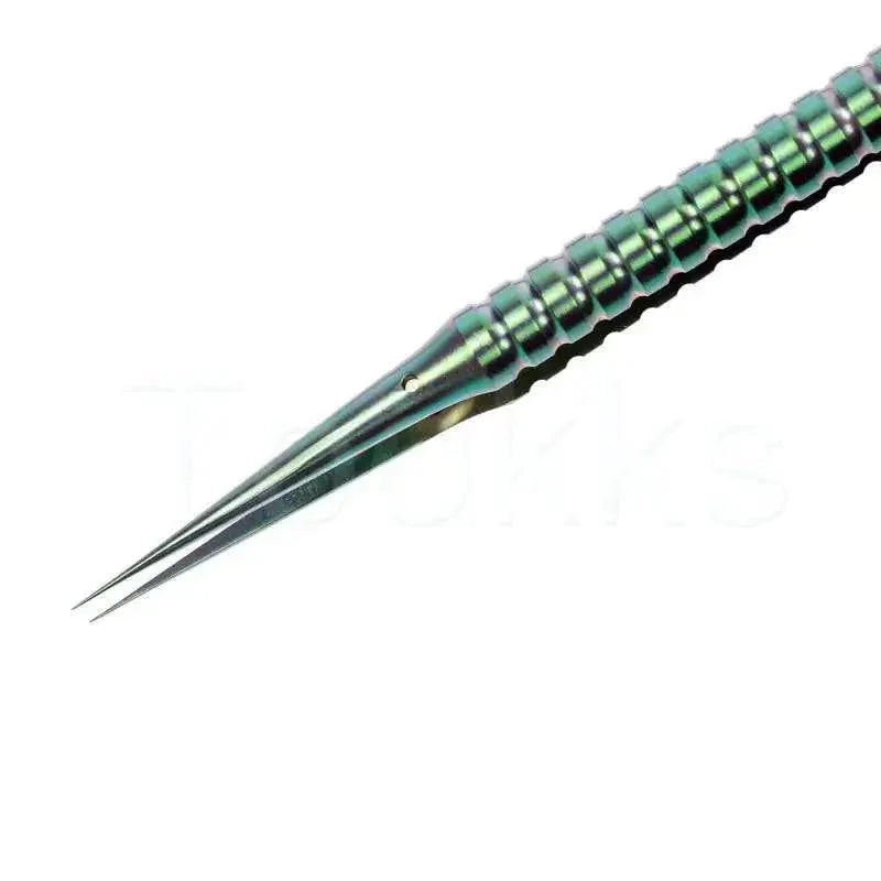 Ultra-precision titanium alloy fingerprint tweezers by PHONEFIX, shown in close-up with fine tips for delicate electronic repairs.