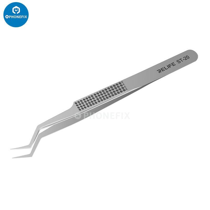 RELIFE RT 11C 15C titanium alloy tweezers for PCB and IC jump wire removal, designed for precise electronic component handling.