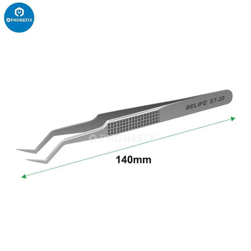 RELIFE RT 11C 15C titanium alloy tweezers for PCB and IC jump wire removal, designed for precise electronic component handling.