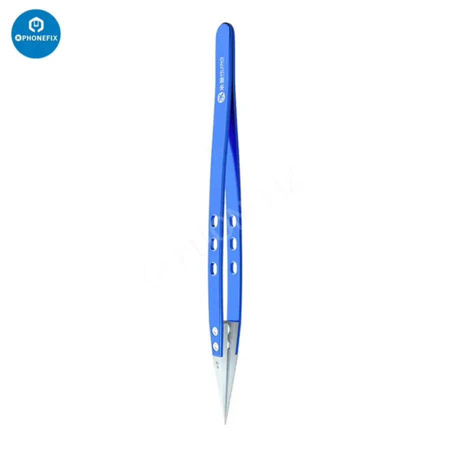 Mijing ceramic tweezers with stainless steel handle, straight and curved tips, designed for precise removal tasks in electronics.