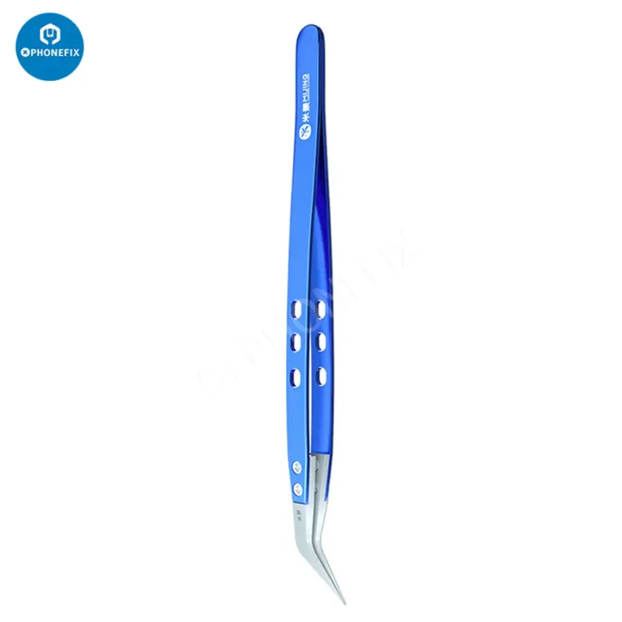 Phonefix Mijing ceramic tweezers with stainless steel handle, featuring straight and curved tips for precise removal tasks.