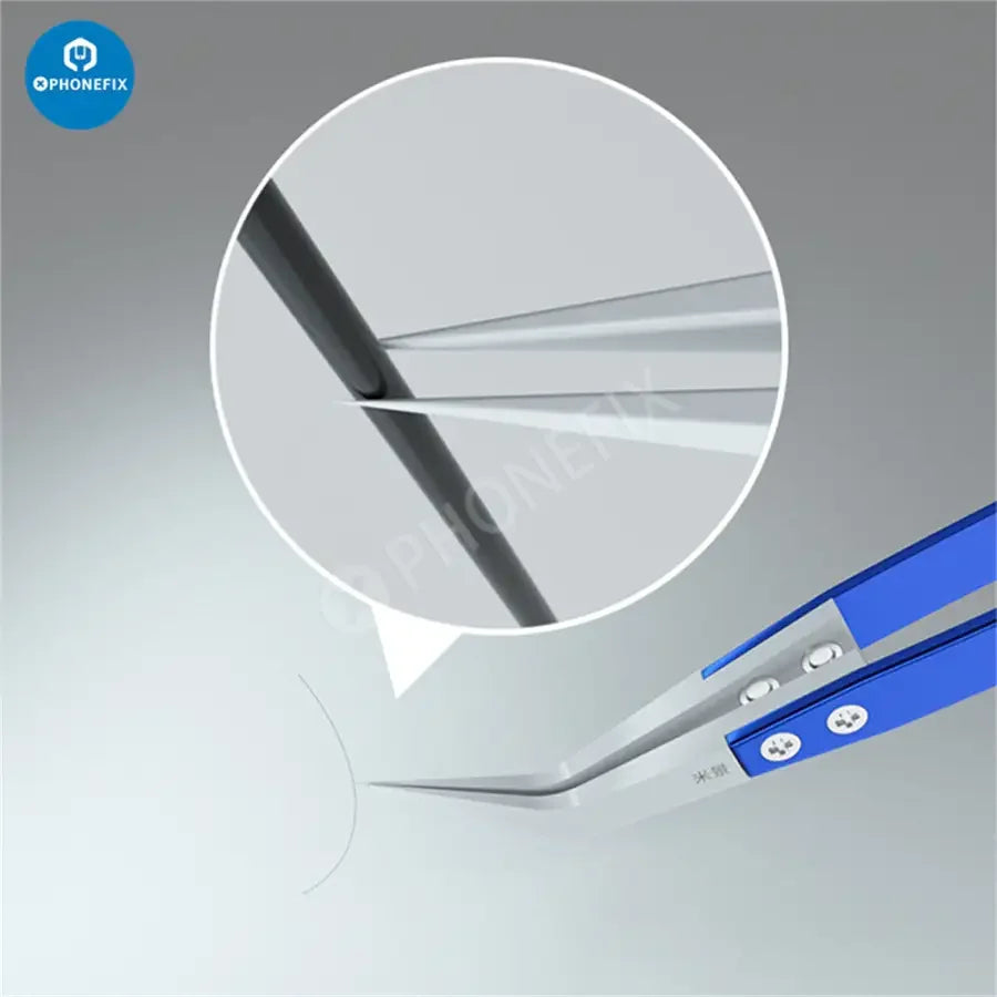PhoneFix Mijing ceramic tweezers with stainless steel handle, straight and curved tips for precise removal tasks.