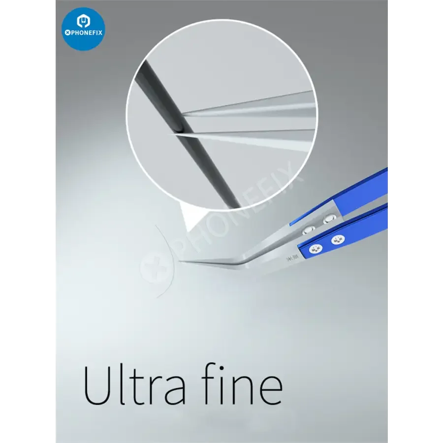 Phonefix Mijing ceramic tweezers with stainless steel handle, straight and curved tips for precise removal tasks.