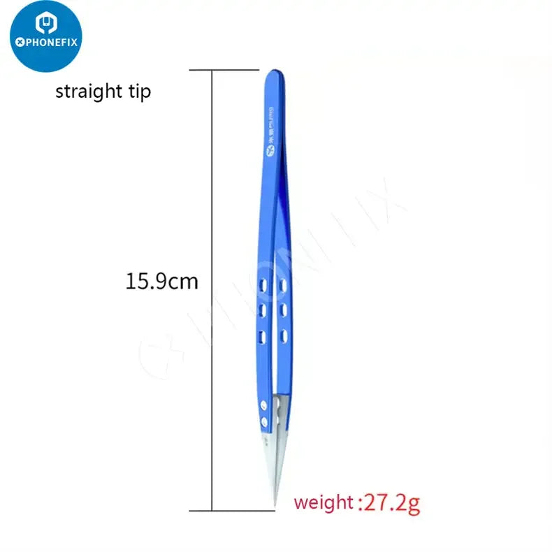 PhoneFix Mijing ceramic tweezers with stainless steel handle, straight and curved tips, ideal for precise removal tasks.