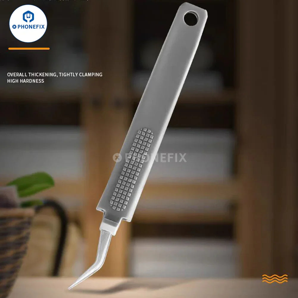 PhoneFix stainless steel precision tweezers with anti-static sheathed design, ideal for electronic component removal.