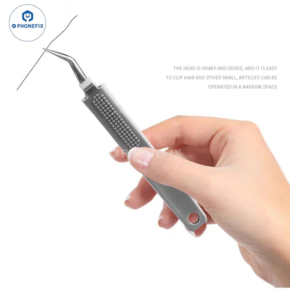 Stainless steel precision tweezers with anti-static sheathed design, ideal for detailed electronic repair and delicate handling.