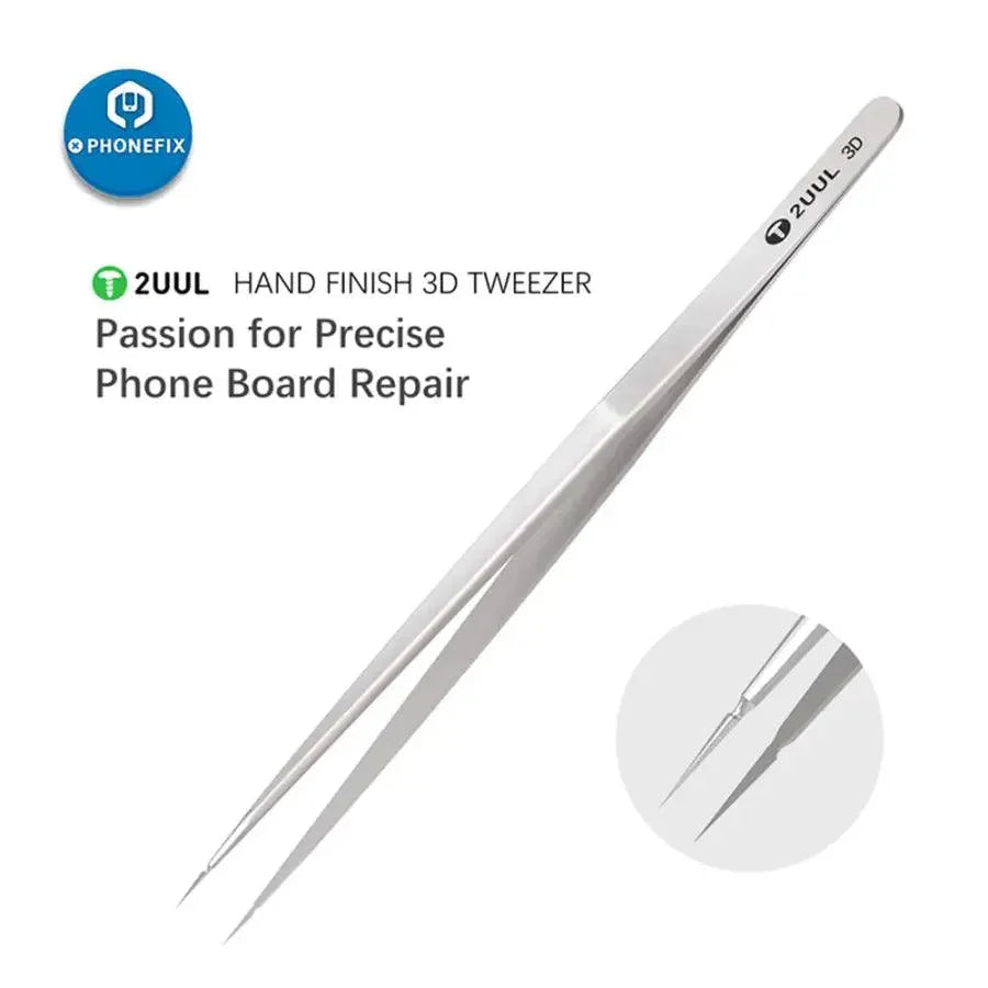 Stainless steel long 3D tweezers from PHONEFIX for phone and jewelry repair, featuring precise tips for delicate handling.