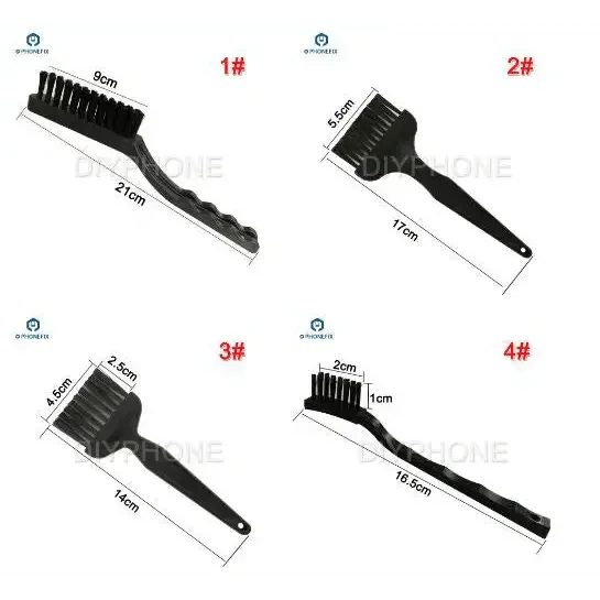 Set of 8 black anti-static ESD cleaning brushes from PHONEFIX for PCB, phone, and BGA repair, ideal for electronics cleaning.