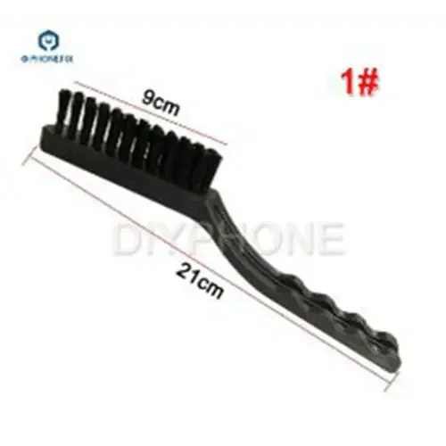 Set of 8 black anti-static ESD cleaning brushes for PCB and phone repair, versatile hand tools by PHONEFIX.