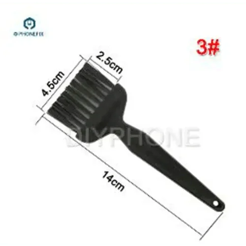 Eight black anti-static ESD cleaning brushes for PCB and phone repair, universal hand tools by PHONEFIX.