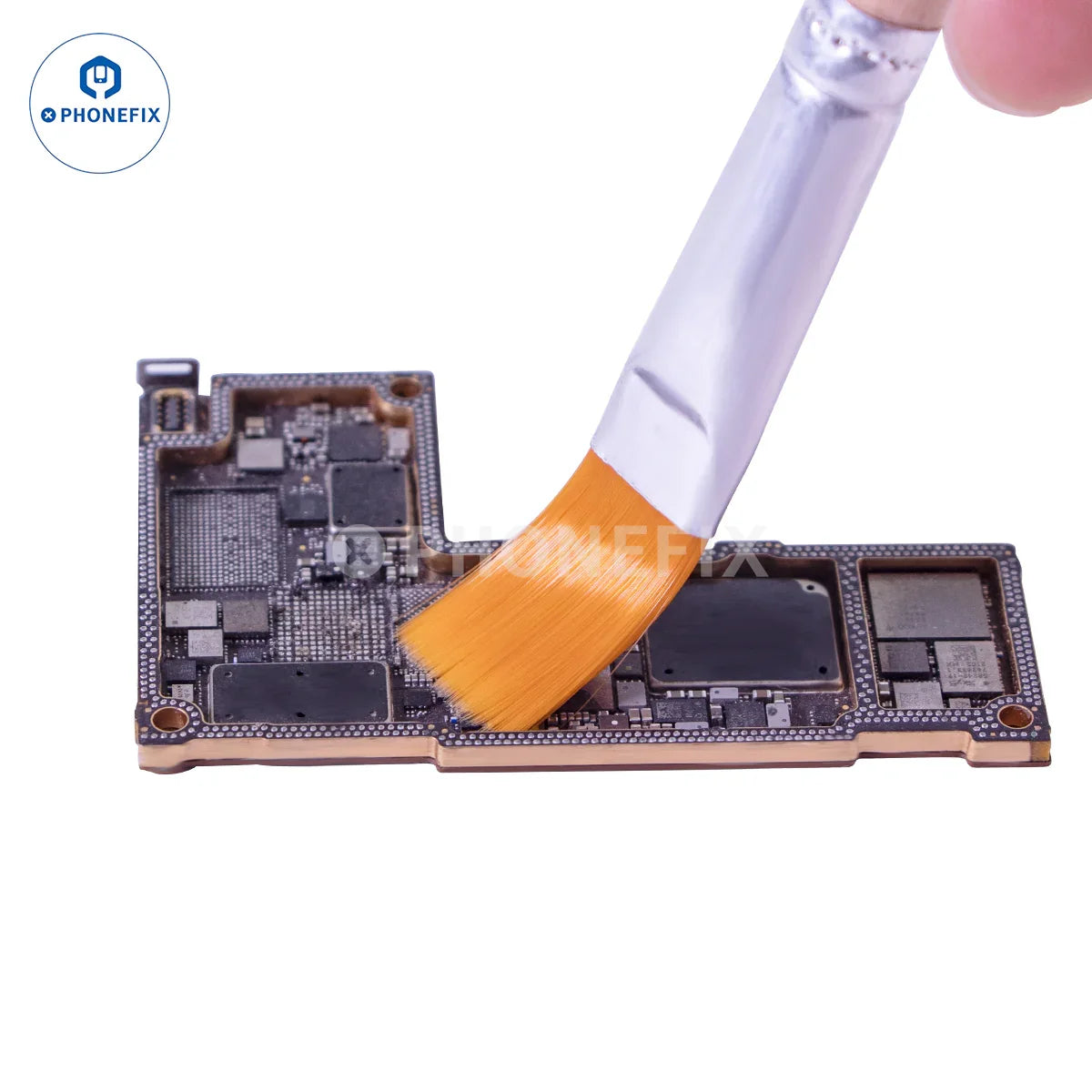 PhoneFIX universal hand tools for phone motherboard cleaning, anti-static brushes with soft and hard bristles for electronic maintenance.