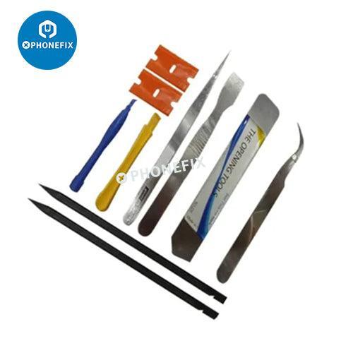 PHONEFIX 13-in-1 iPhone repair tool kit with pry tools, opening tools, and LCD screen repair accessories for DIY phone repairs.