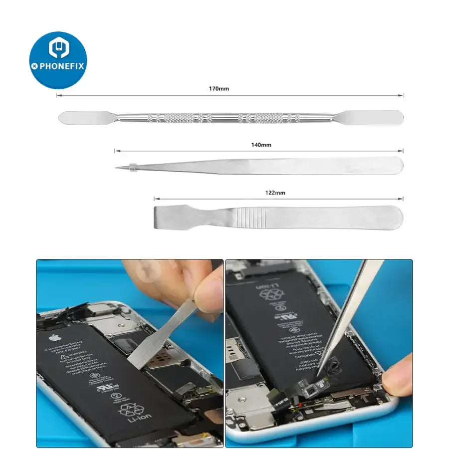 PhoneFix All In 1 professional cleaning and opening pry set for phone repair, featuring universal hand tools in a compact toolkit.