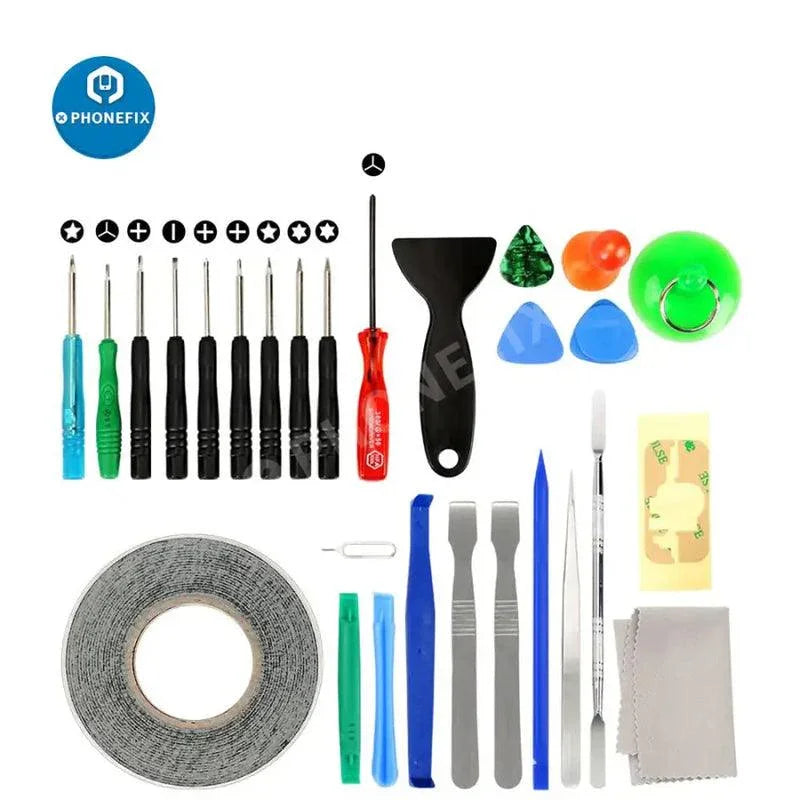 Universal PhoneFix All In 1 Professional Cleaning and Opening Pry Set for phone repair, with multiple hand tools for device opening.
