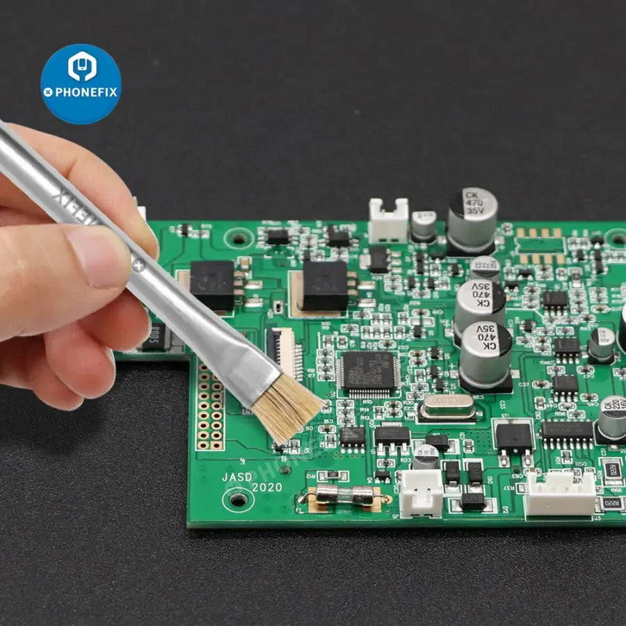 PhoneFIX anti-static brush for motherboard cleaning, ideal for phone PCB repair and electronic device maintenance.
