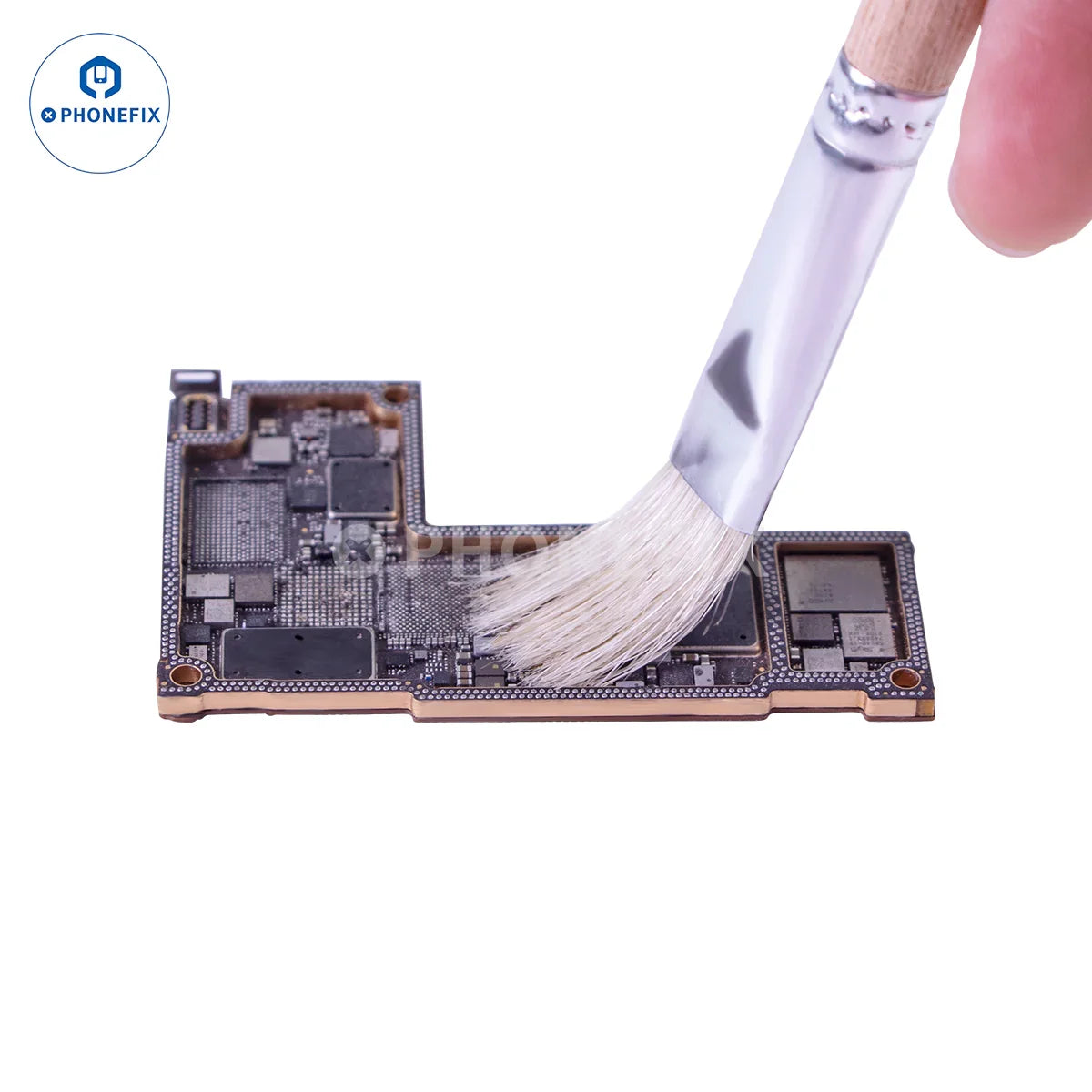 PhoneFIX anti-static brush for motherboard cleaning, ideal for phone PCB repair and electronic device maintenance.
