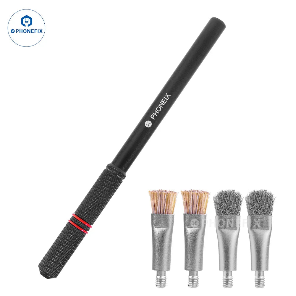 PhoneFix TE-158 cleaning brush for phone motherboards, used for chip glue removal and detailed electronic cleaning.