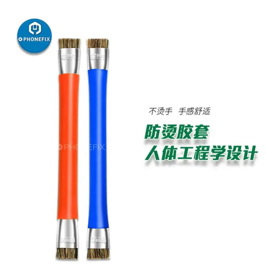 PhoneFix BST-71 anti-static double-head hard brush for PCB BGA repair, universal hand tool for electronics cleaning and maintenance.