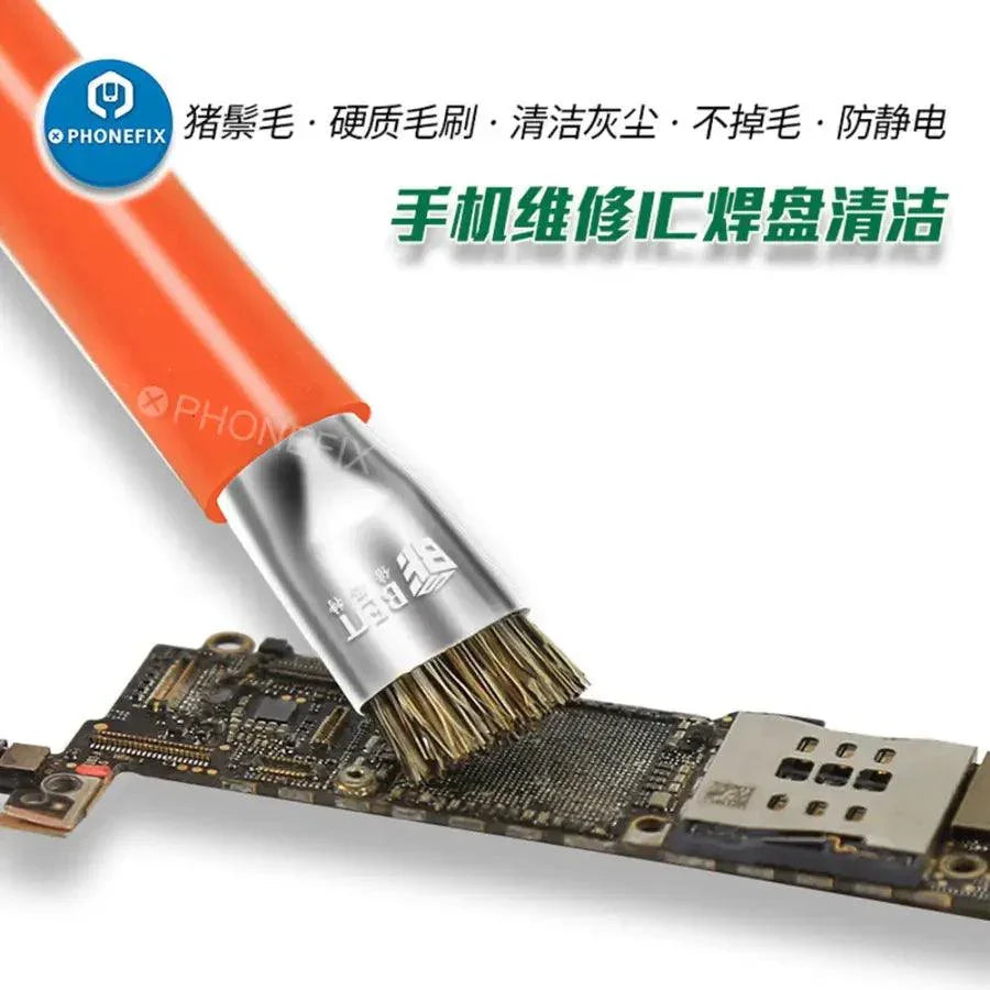 PhoneFix BST-71 anti-static double-head hard brush for PCB BGA repair, universal hand tool for cleaning electronic circuit boards.