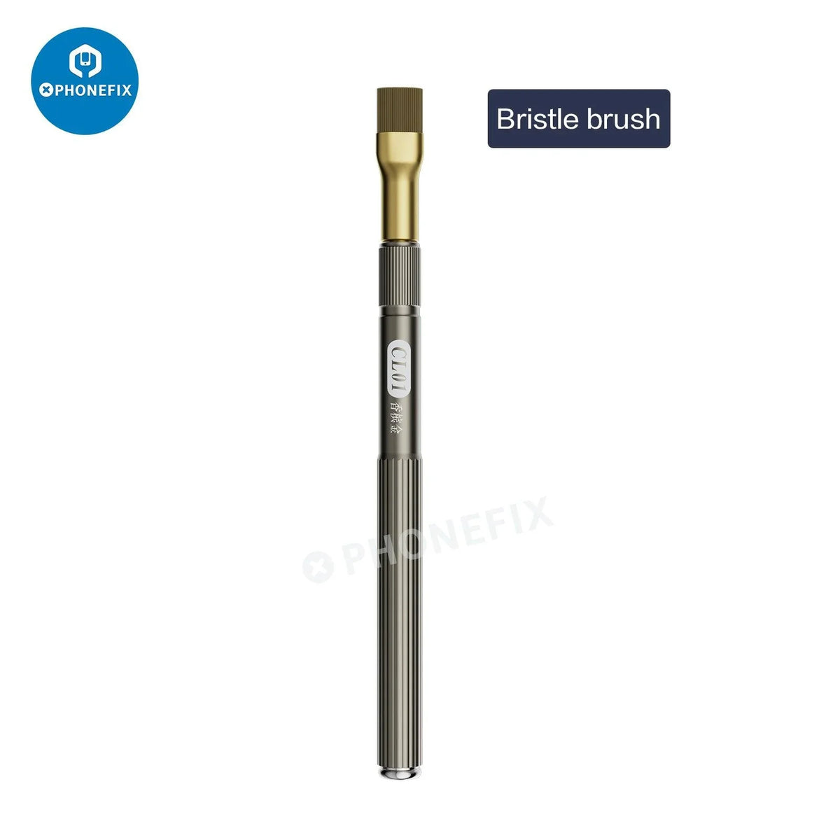 PhoneFIX anti-static steel brush for cleaning phone motherboards and removing glue residue, a versatile hand tool for electronics.