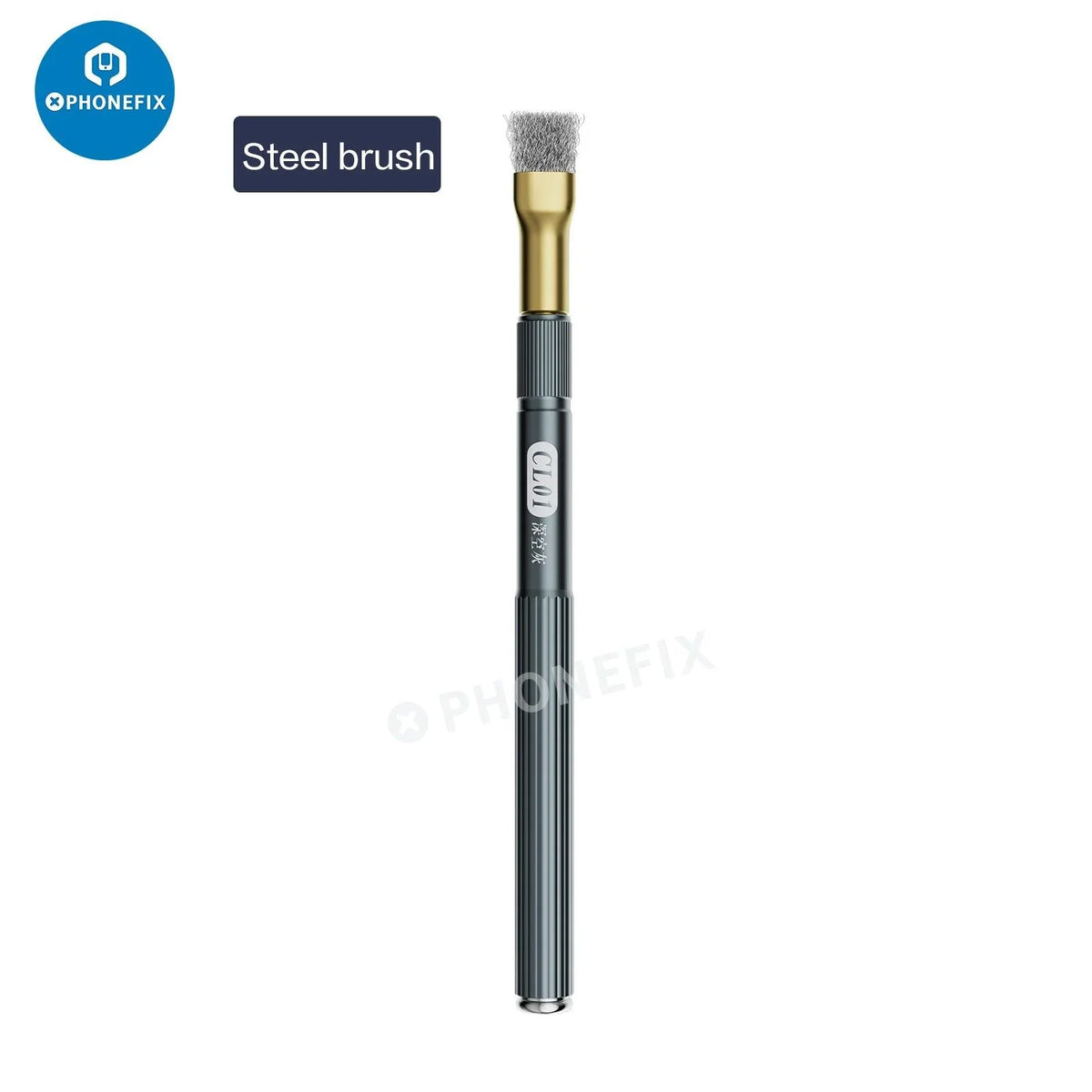 PhoneFIX anti-static steel brush for phone motherboard cleaning, ideal for removing glue residue from electronic components.
