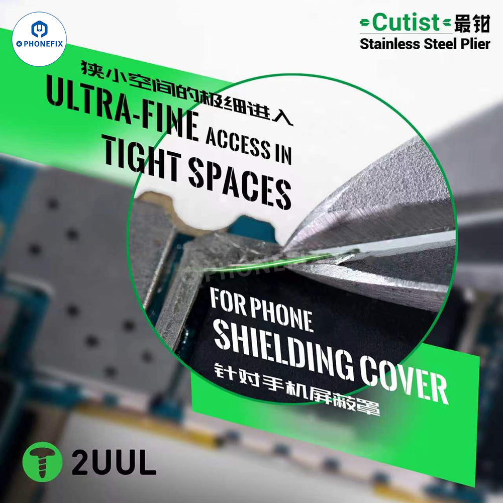 PHONEFIX 2UUL CT01 stainless steel cutting pliers for phone repair, universal hand tool with ergonomic grip and precision cutting edge.