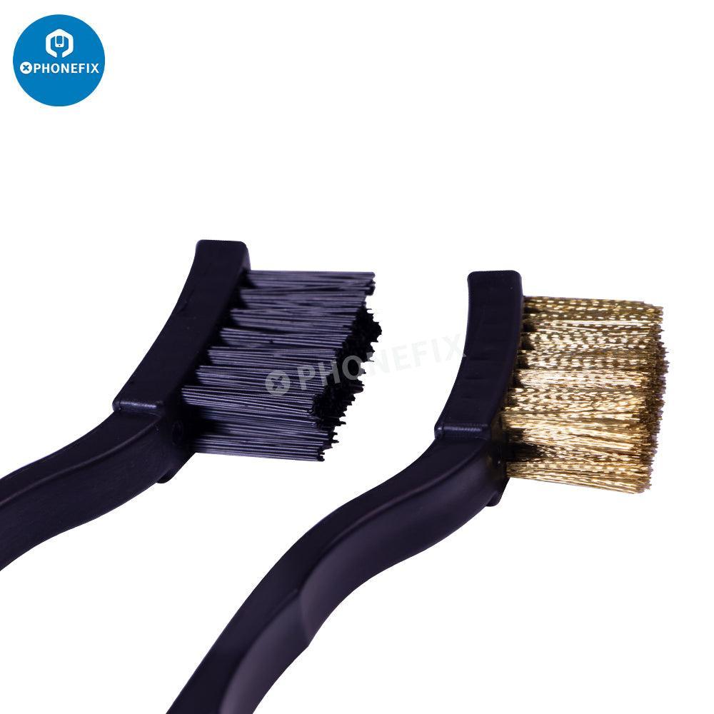 PhoneFix 2-in-1 anti-static steel brushes for phone BGA cleaning and repair, universal hand tools for electronics maintenance.