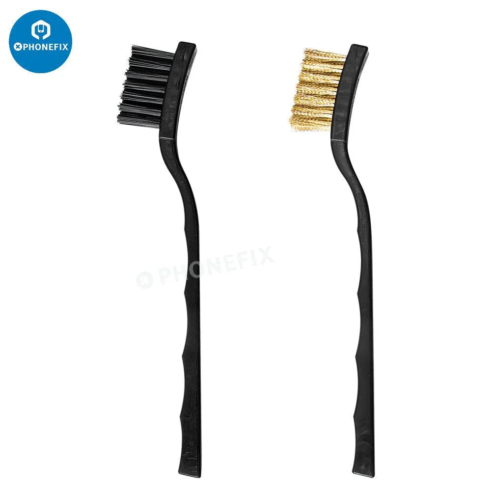 PhoneFix 2-in-1 anti-static steel brushes for phone BGA cleaning and repair, universal hand tools for electronic device maintenance.