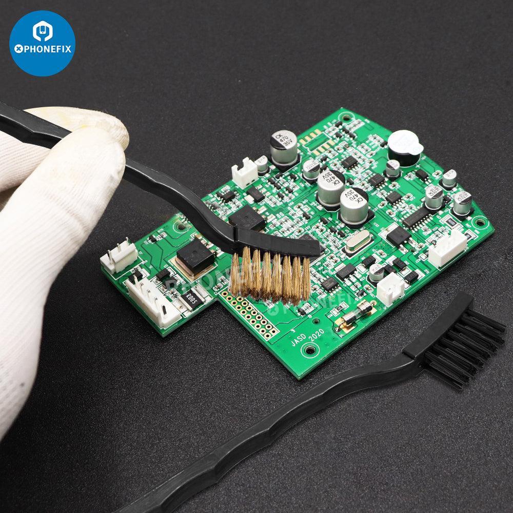PhoneFix 2-in-1 anti-static steel brushes for phone BGA cleaning and repair, universal hand tools for electronics maintenance.