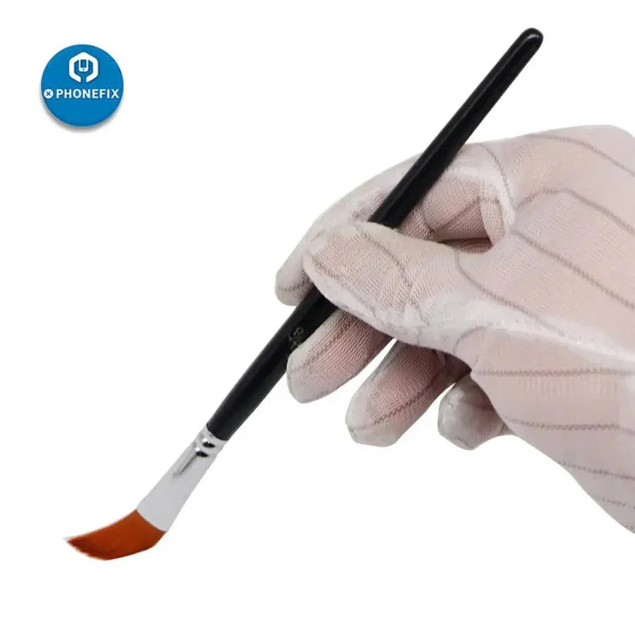 PhoneFix 45-degree bevel mobile PCB cleaning brush with wooden handle, designed for precise electronics cleaning and maintenance.