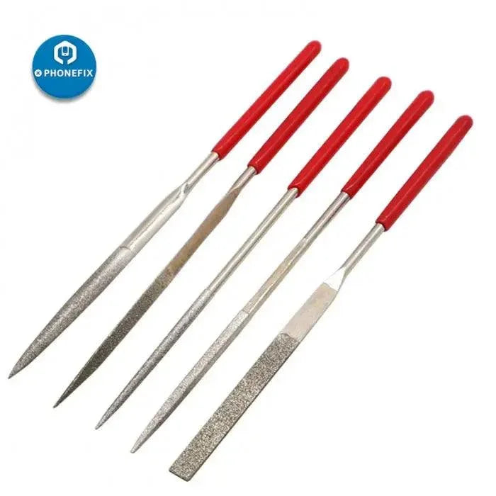 Set of 5 PHONEFIX 180mm diamond steel files for carving and craft work, versatile universal hand tools for detailed shaping and smoothing.