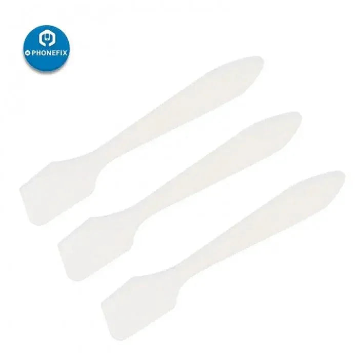 Ensemble de cinq grattoirs en plastique pour le mélange de pâte à souder et la réparation de soudures BGA, fabriqués par PHONEFIX, outils à main universels pour la réparation électronique.