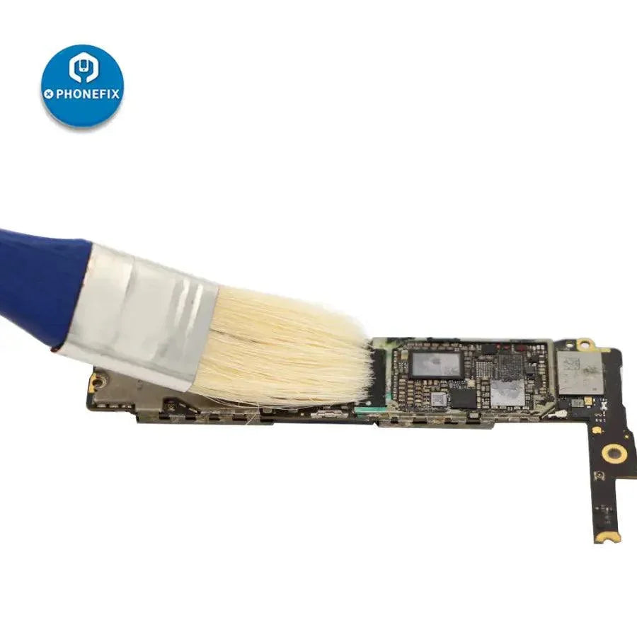 PHONEFIX anti-static soft bristle brush for phone repair and PCB cleaning, handheld tool for electronics maintenance.